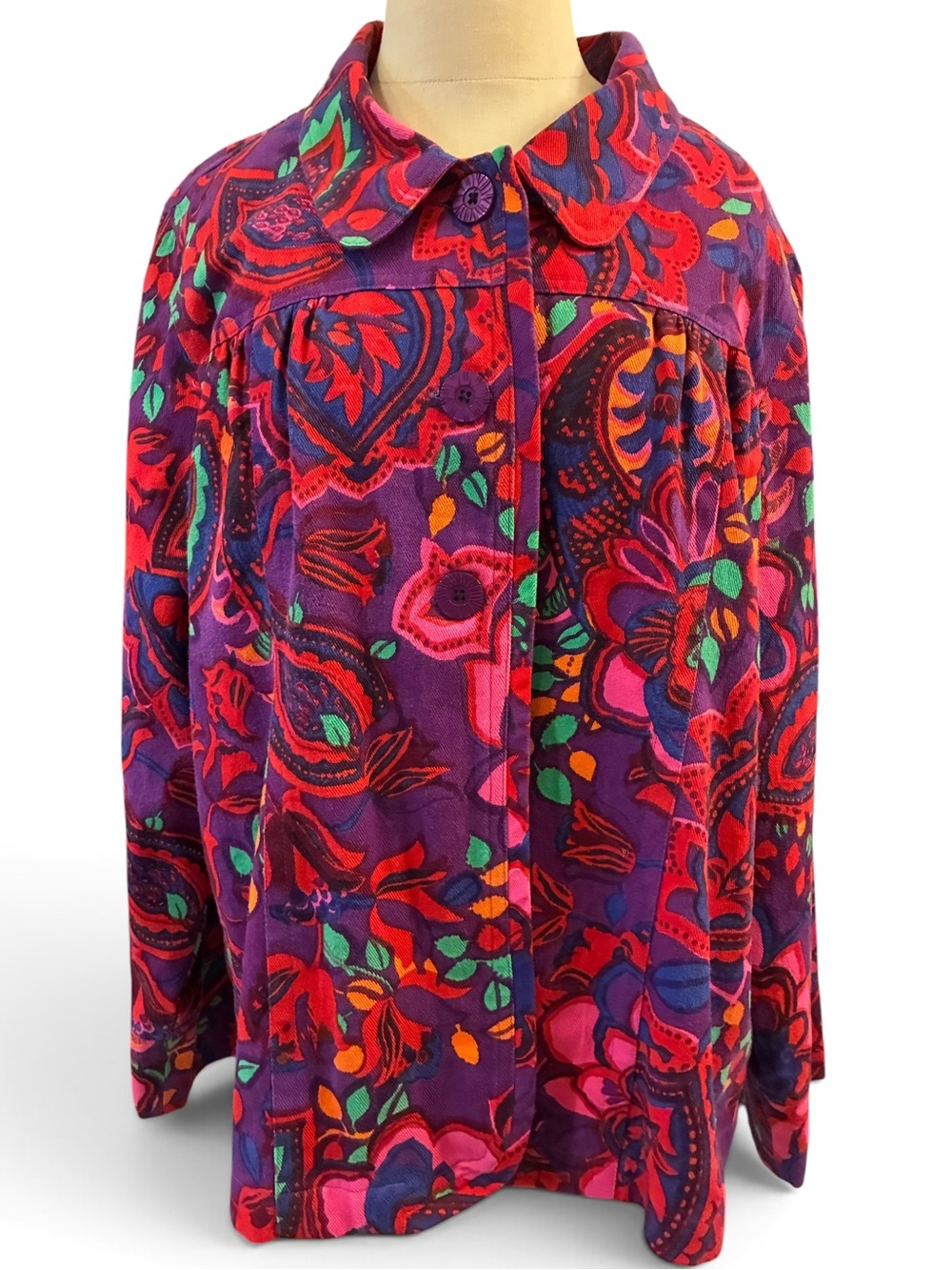 Choice Woman bright Floral 3 Button cotton Jacket. Sz 2X